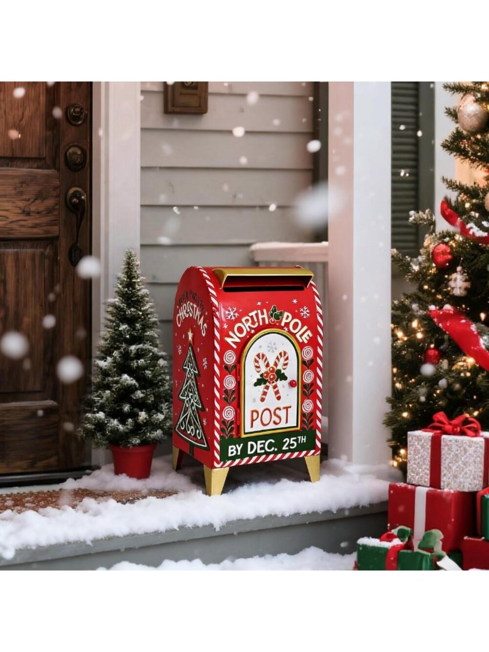 Vintage Red Christmas Mailbox - North Pole Design, Holiday Decor for Letters